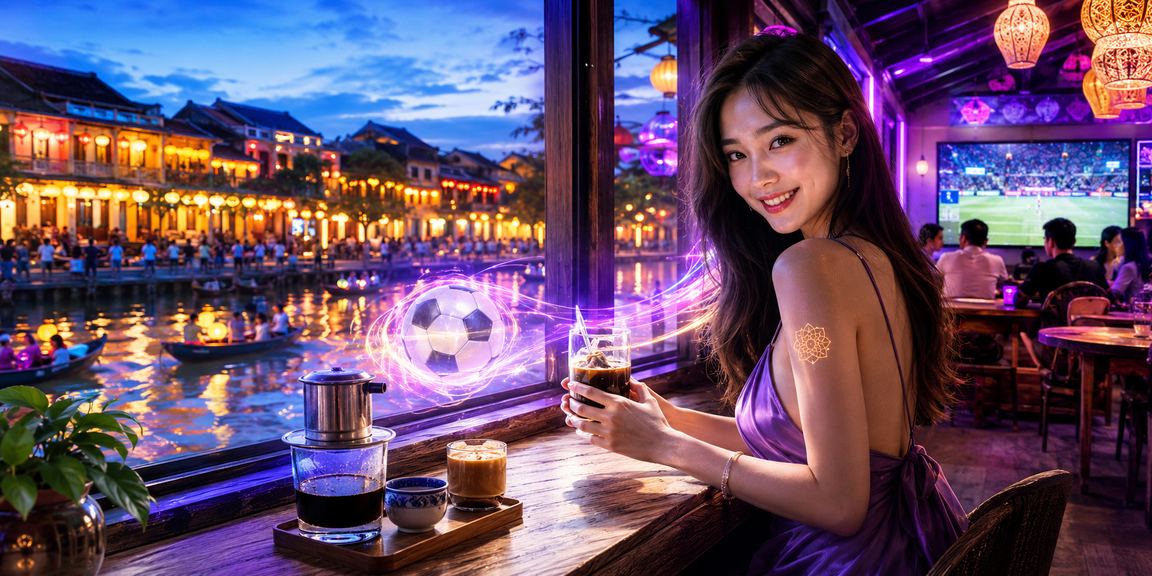Người dùng cá cược trực tuyến thưởng thức cà phê tại phố cổ Hội An